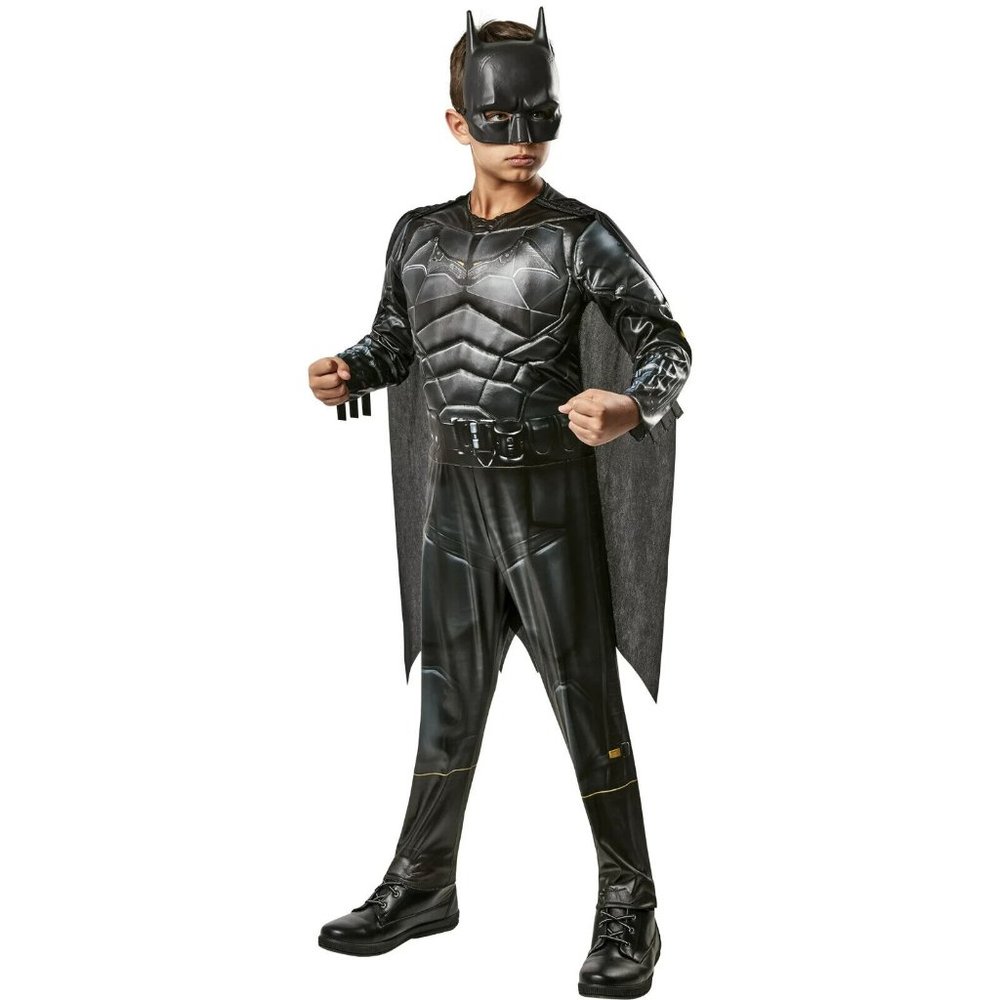 Boys Child THE BATMAN Muscle Chest Costume Size Medium 8 NWT jumpsuit Cape Mask